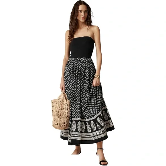 J Crew Strapless mixy dress in block print XL Black - Picture 11 of 14